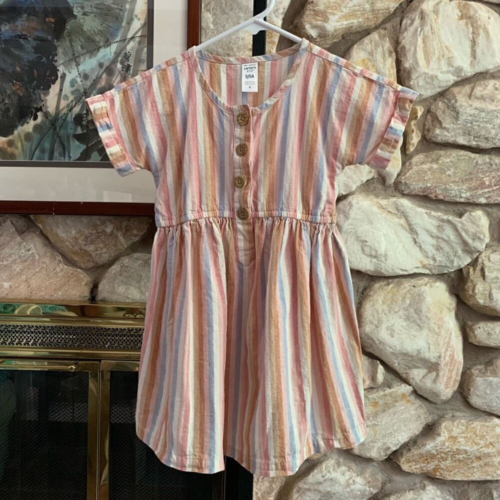 Carter’s girls linen/cotton blend stripe dress size 5/5a